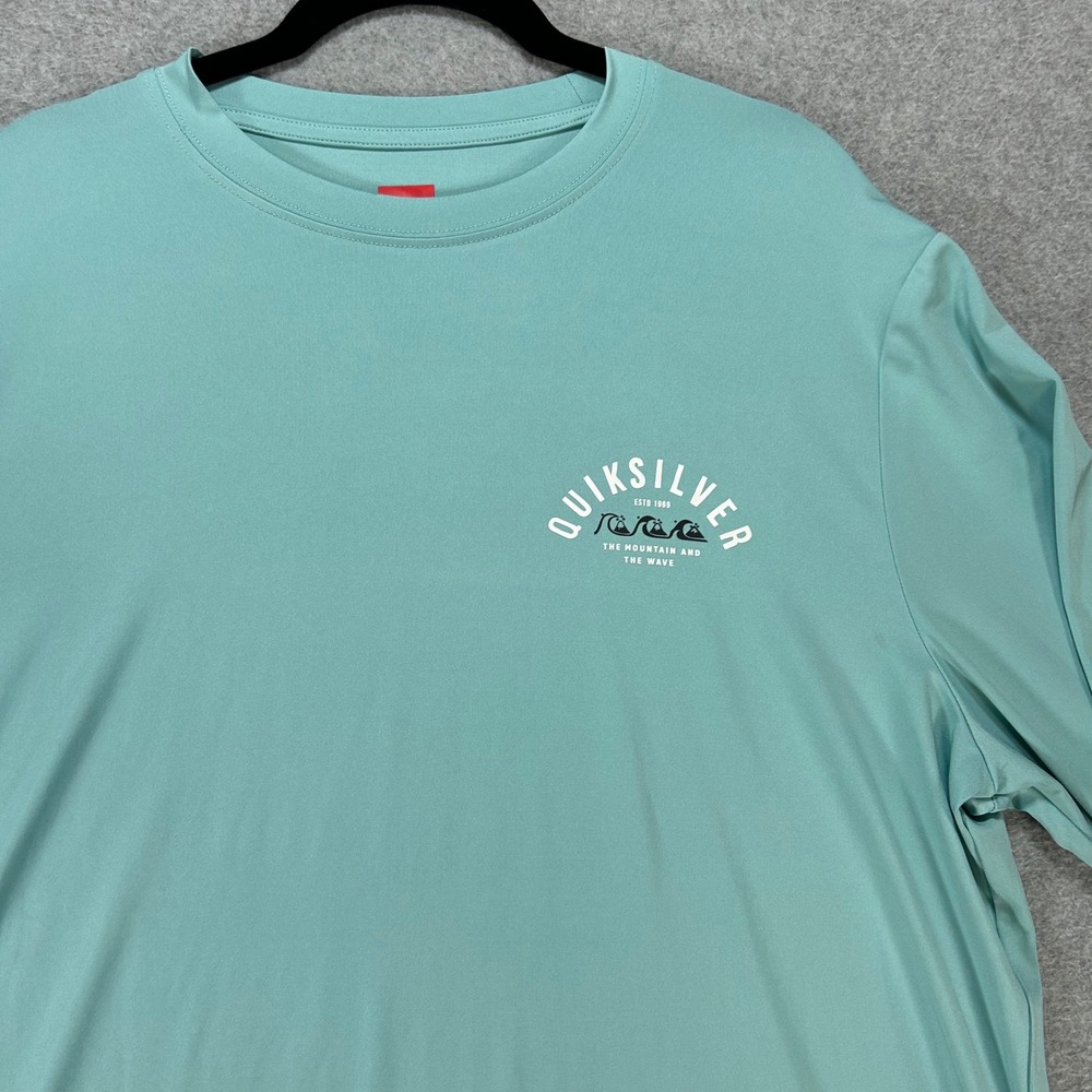Quiksilver Rash Guard Swim Shirt Mens L Teal Blue Surf Beach Wear